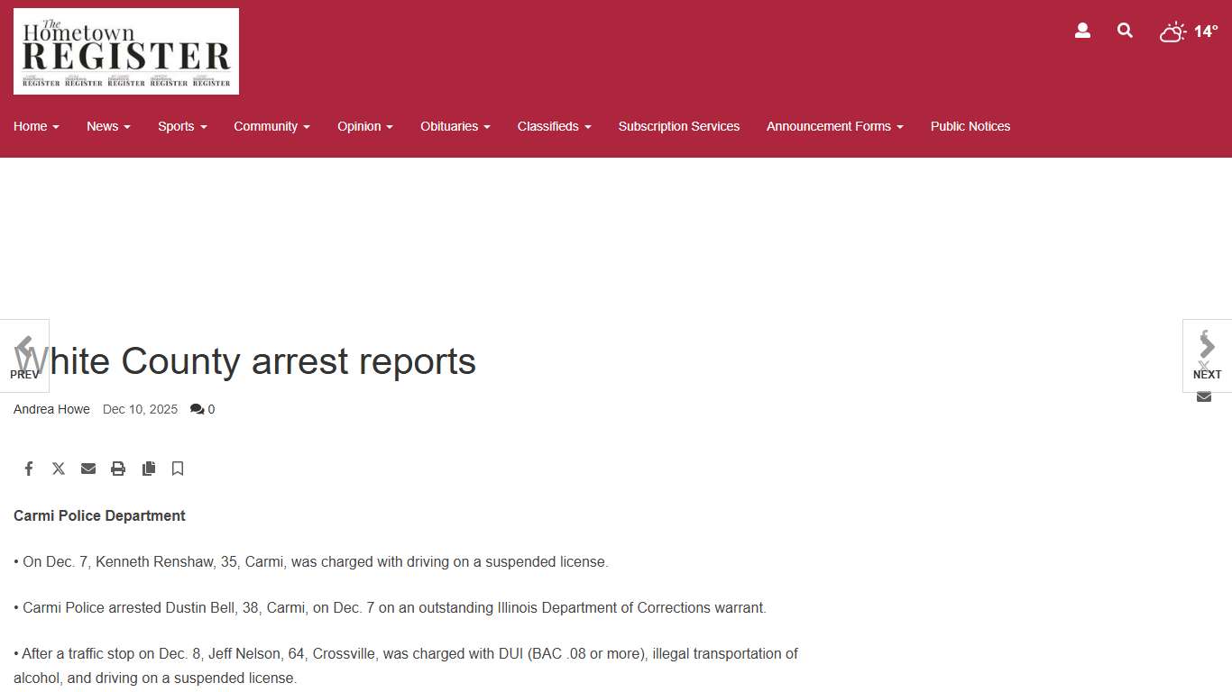 White County arrest reports | News | hometownregister.com