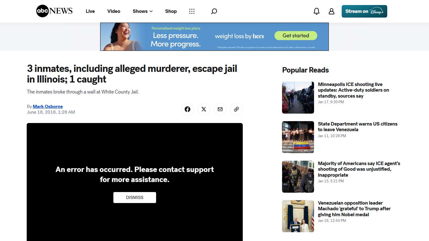 3 inmates, including alleged murderer, escape jail in Illinois; 1 caught - ABC News